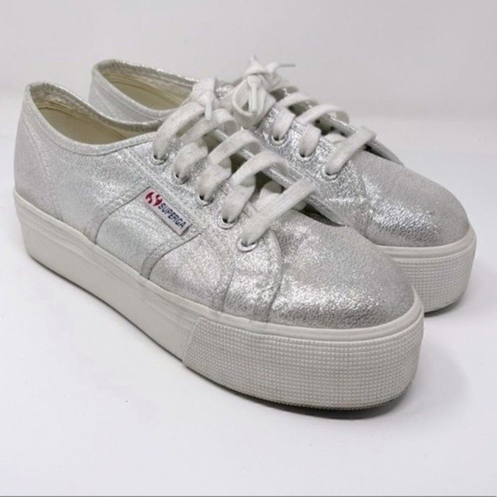 Superga unisex platforms metallic sparkle silver Usa M 6 Usa W 7.5 BoxE